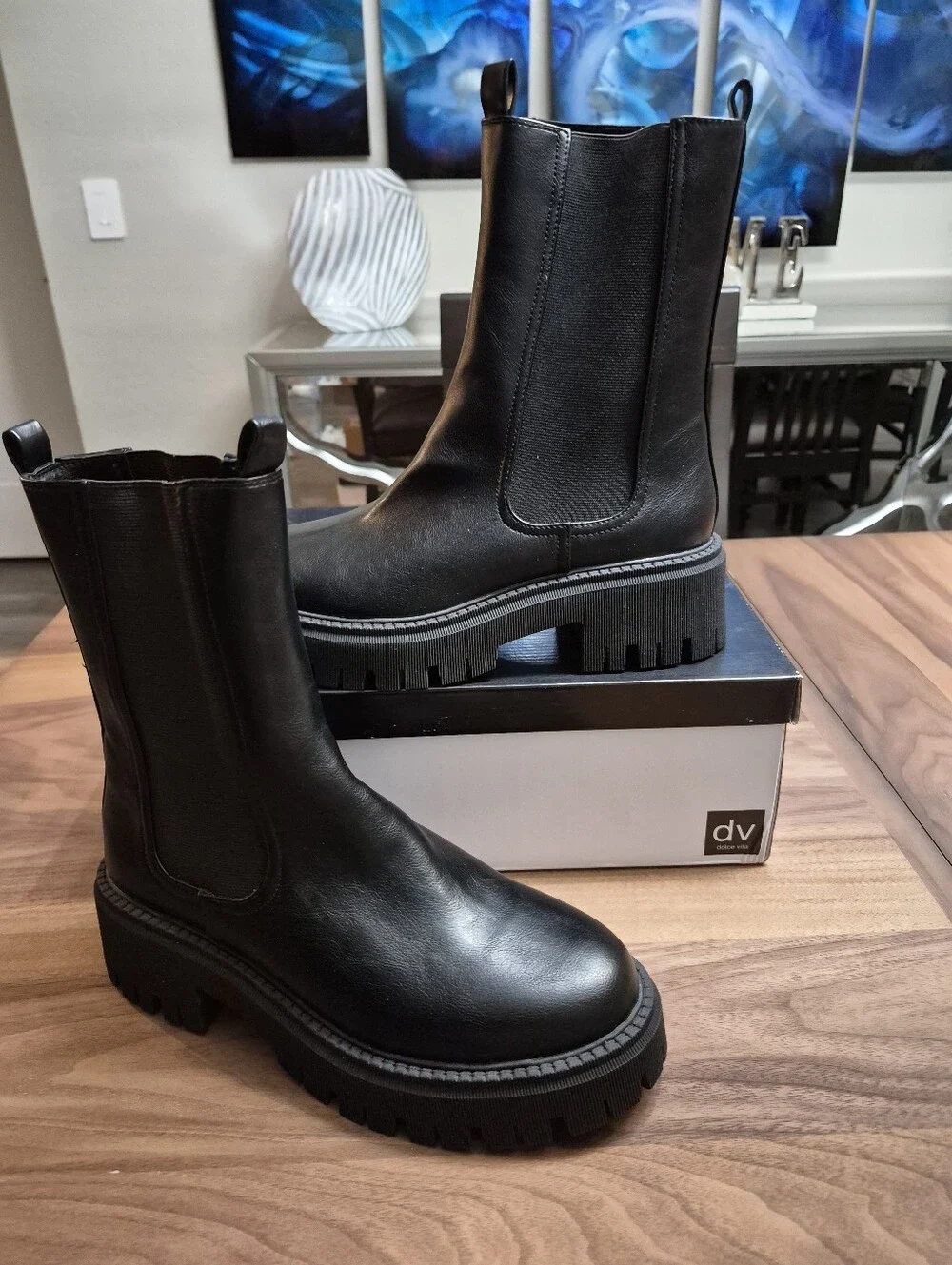 Dolce Vita Chelsea Lug Boot Booties Black Women's Sz 9.5 New